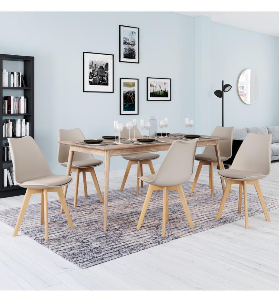 Lot de 6 Chaises Nordia 46 x 51 x 79.5 cm - Beige & Brun