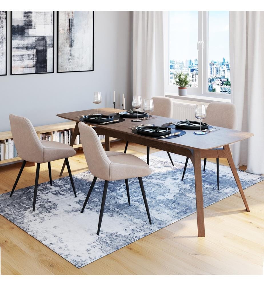 Lot de 4 Chaises Ornella assise tissu taupe et pieds métal noirs