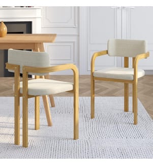 Lot de 2 Chaises Elsa avec accoudoirs en tissu beige et pieds métal