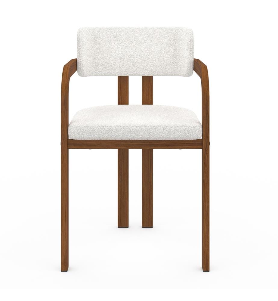 Set of 2 Elsa chairs with bouclette armrests and walnut-effect metal legs
