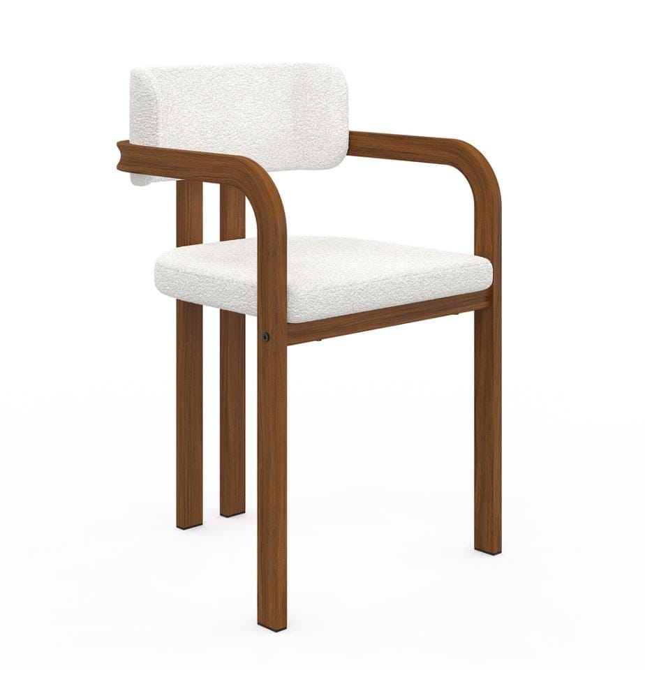 Set of 2 Elsa chairs with bouclette armrests and walnut-effect metal legs
