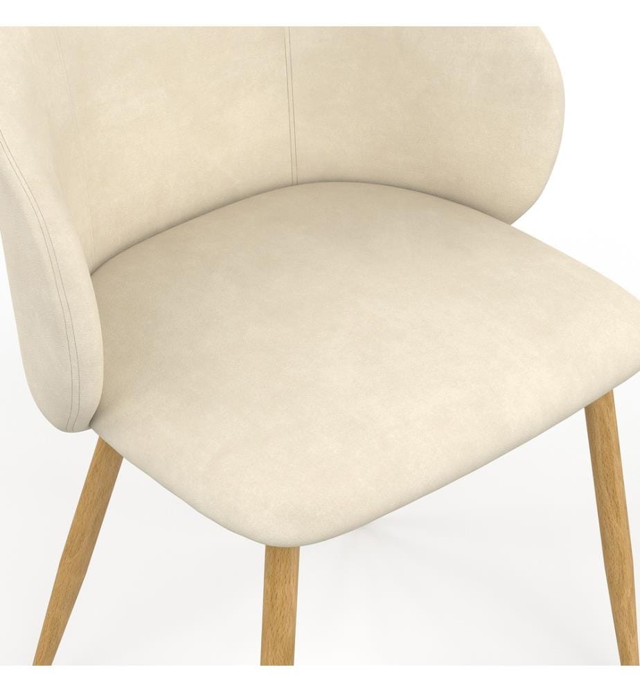 Set di 2 sedie Léona in velluto crema con gambe in legno e metallo