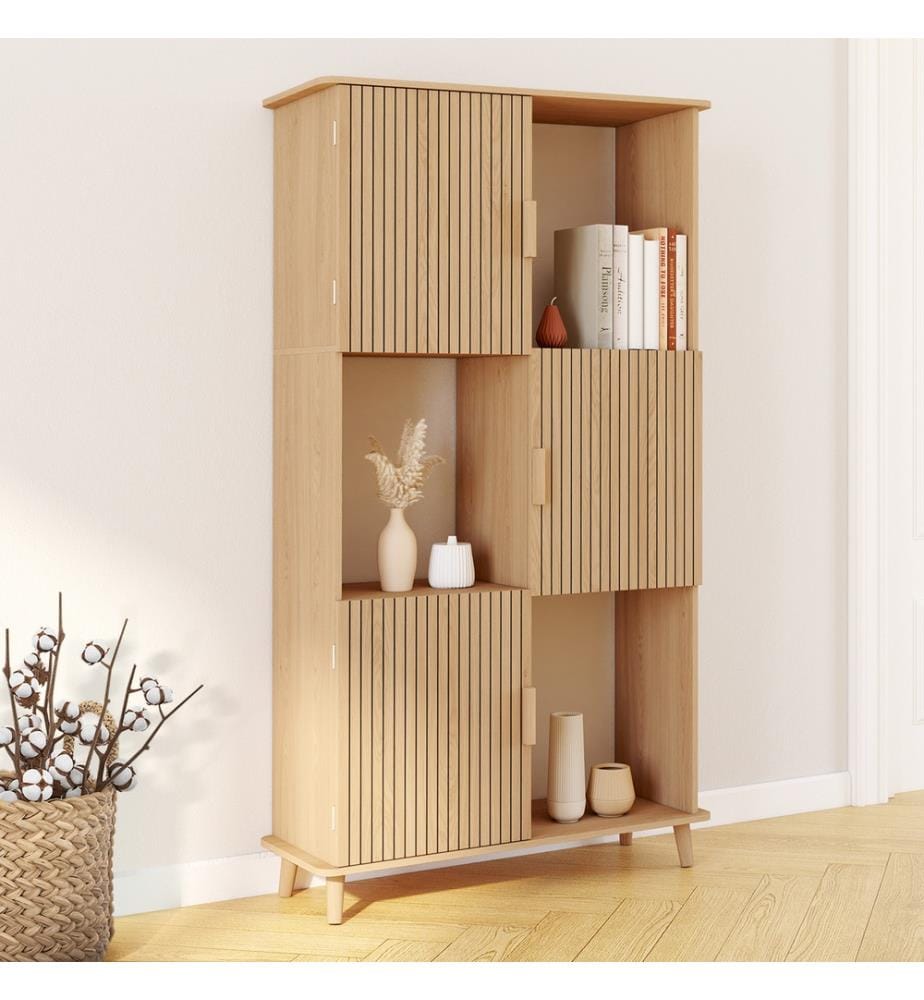 Etagère bibliothèque Faustine 6 niches effet lattes 143cm - Brun