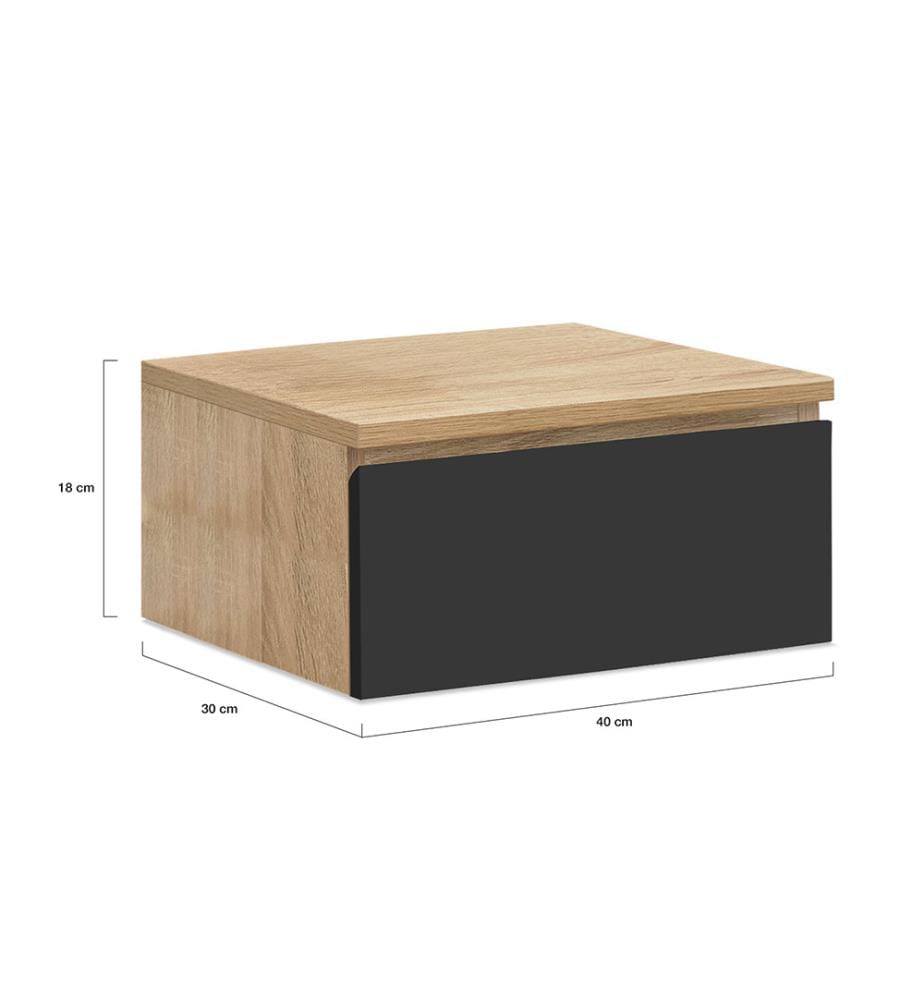 Lot de 2 Tables de chevet suspendues Tom 1 tiroir - Brun et Noir