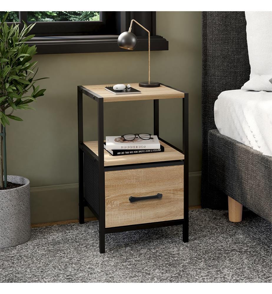 Set of 2 Iris bedside tables with 1 drawer and 1 niche - Brown and Black