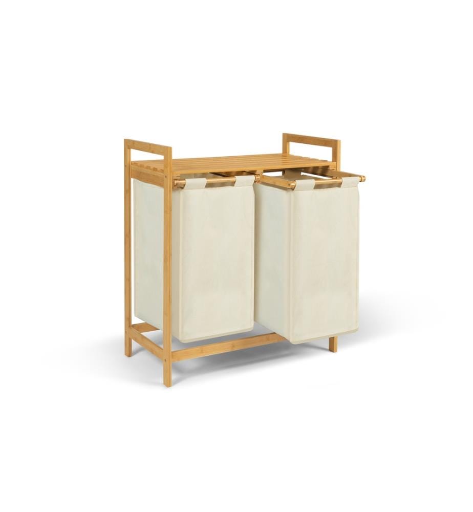 Maya Wäschekorb mit zwei Fächern aus Bambus - Beige