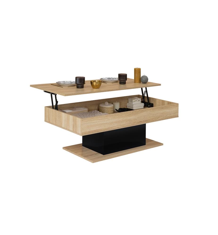 Niedriger Tisch Tania 110 x 60 x 40 - 53 cm - Holz & Schwarz
