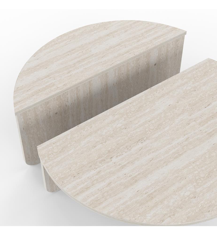 Runde asymmetrische Couchtische mit Travertin-Effekt