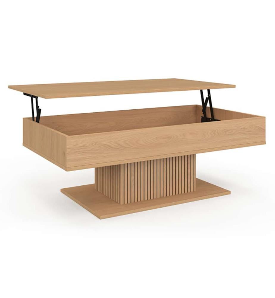 Table basse Tania avec plateau relevable bois et pieds lattes L110cm