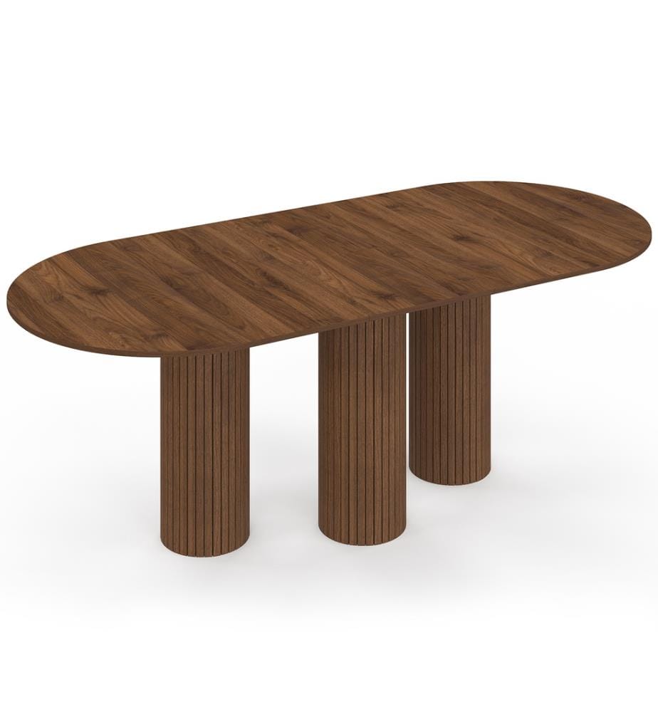 Table à manger extensible Albane 160-200cm 3 pieds pylône - Brun foncé