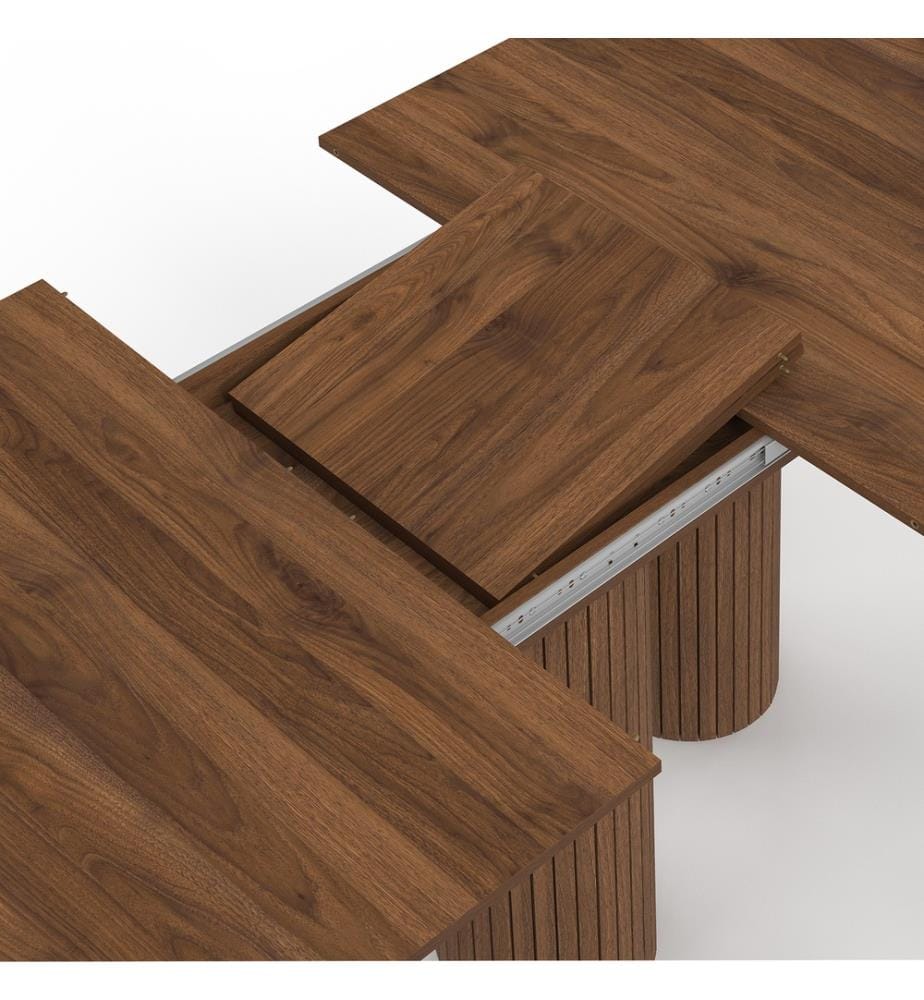 Table à manger extensible Albane 160-200cm 3 pieds pylône - Brun foncé