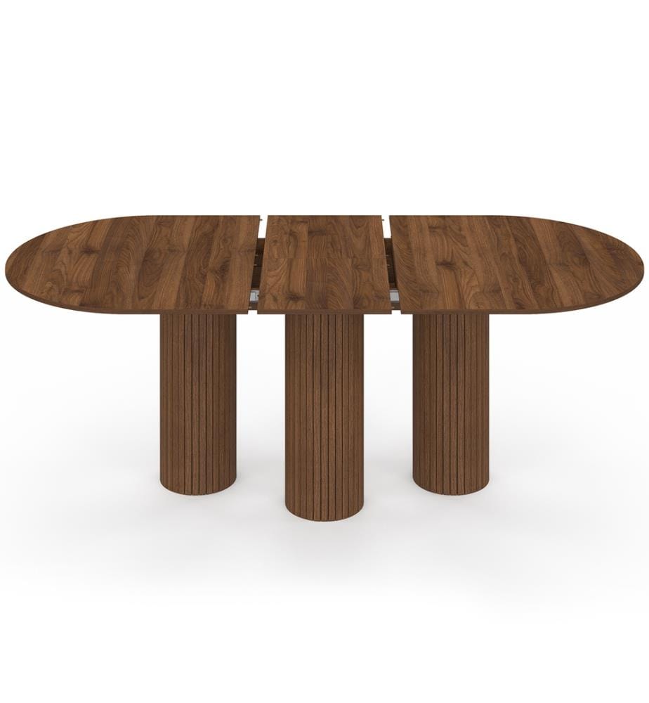 Table à manger extensible Albane 160-200cm 3 pieds pylône - Brun foncé