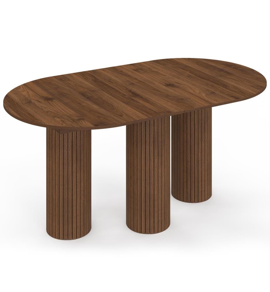 Table à manger extensible Albane 160-200cm 3 pieds pylône - Brun foncé