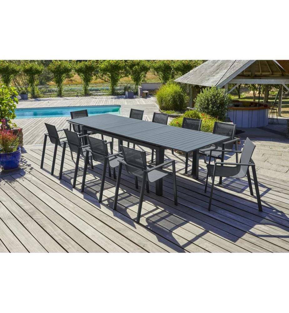 Ensemble repas de jardin Miami 10 places - Gris anthracite
