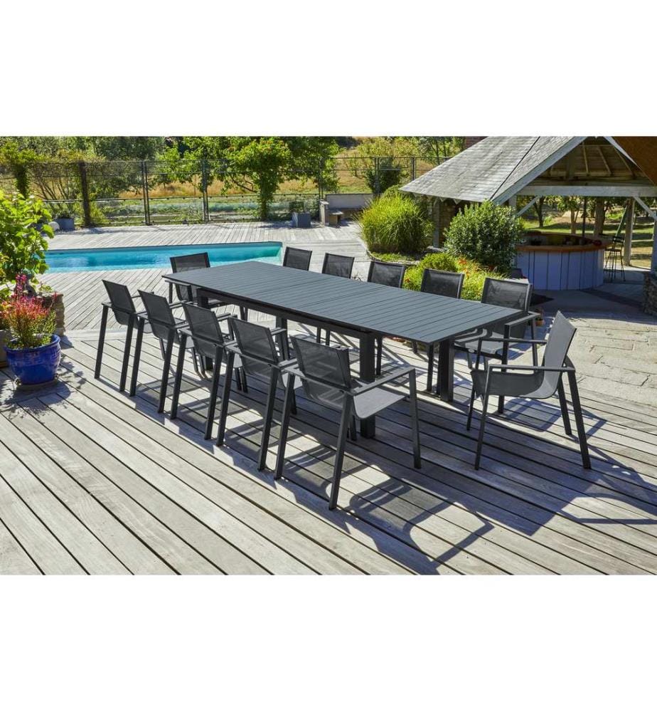 Ensemble repas de jardin Miami 12 places - Gris anthracite