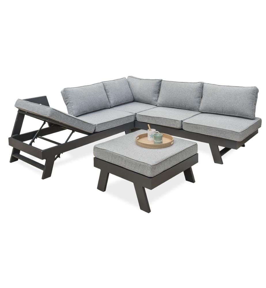 Salon de jardin d'angle New York 5/6 places - Gris anthracite