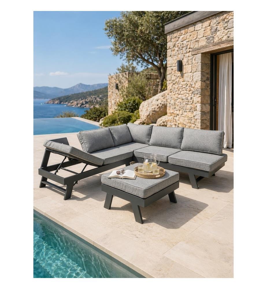 Salon de jardin d'angle New York 5/6 places - Gris anthracite
