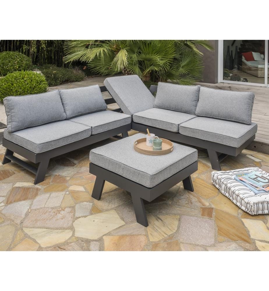 Salon de jardin d'angle New York 5/6 places - Gris anthracite