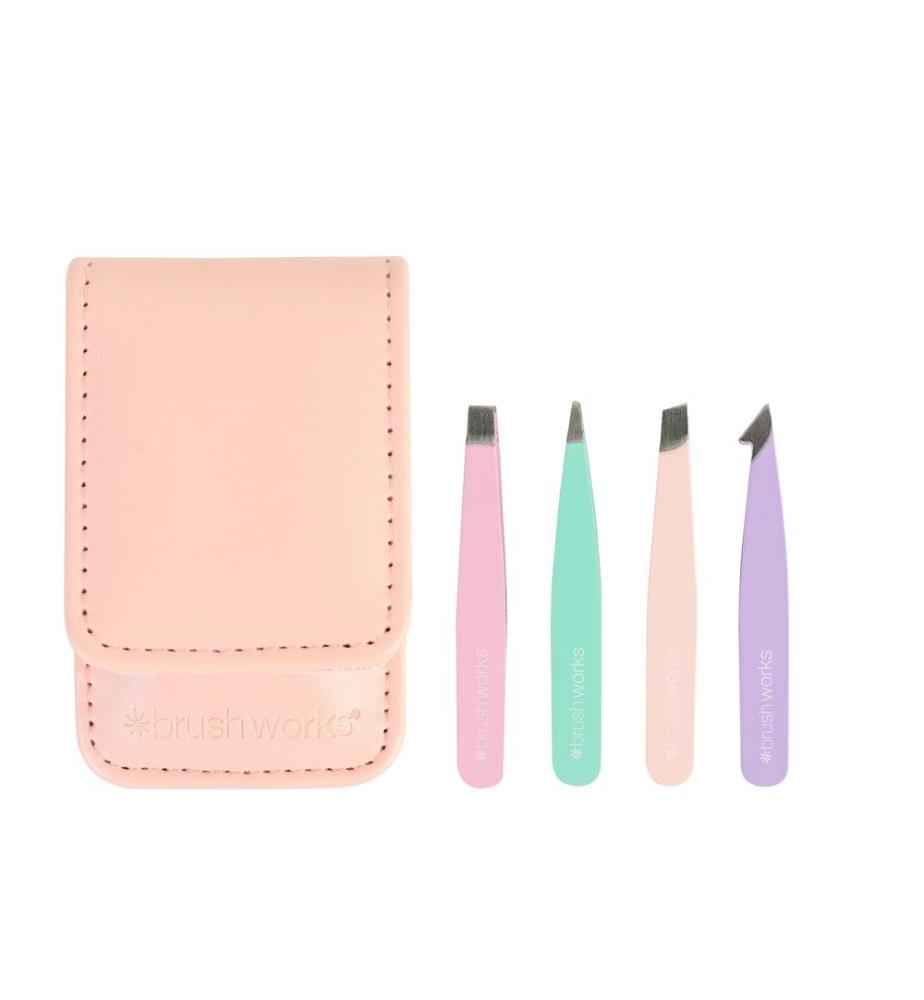 Brushworks Set Tweezer Travel, Pastels, 4 pièces, acier inoxydable