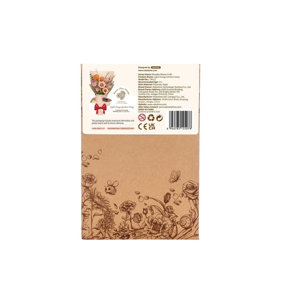Rolife Kit di assemblaggio Gerbera arancione chiaro Kit in legno 3D Gerbera con vaso