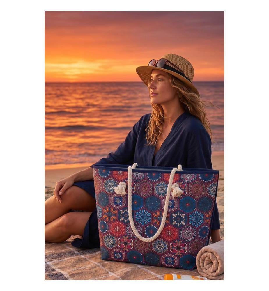 Strandtasche, 100 % Polyester, mehrfarbig