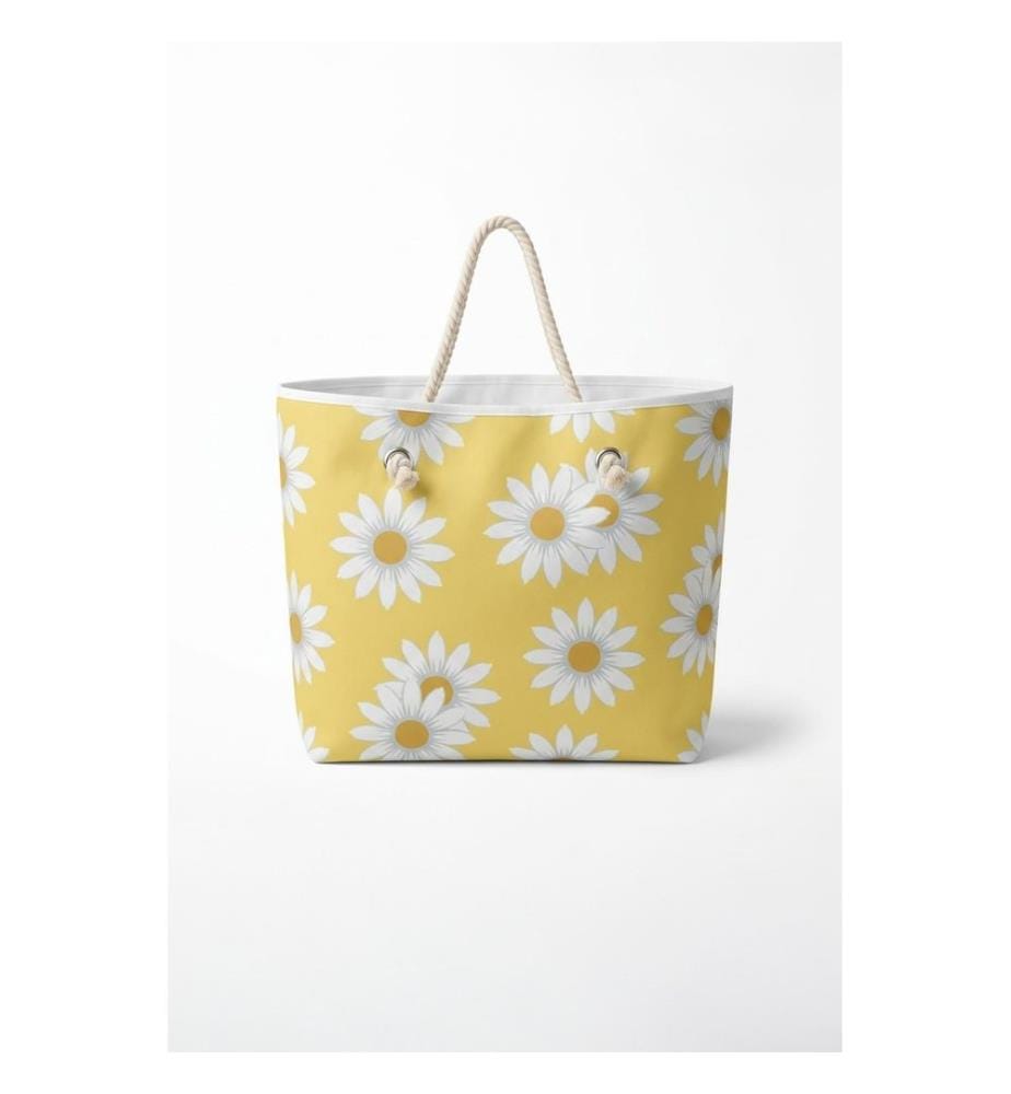 Strandtasche, 100 % Polyester, Gelb, Weiss