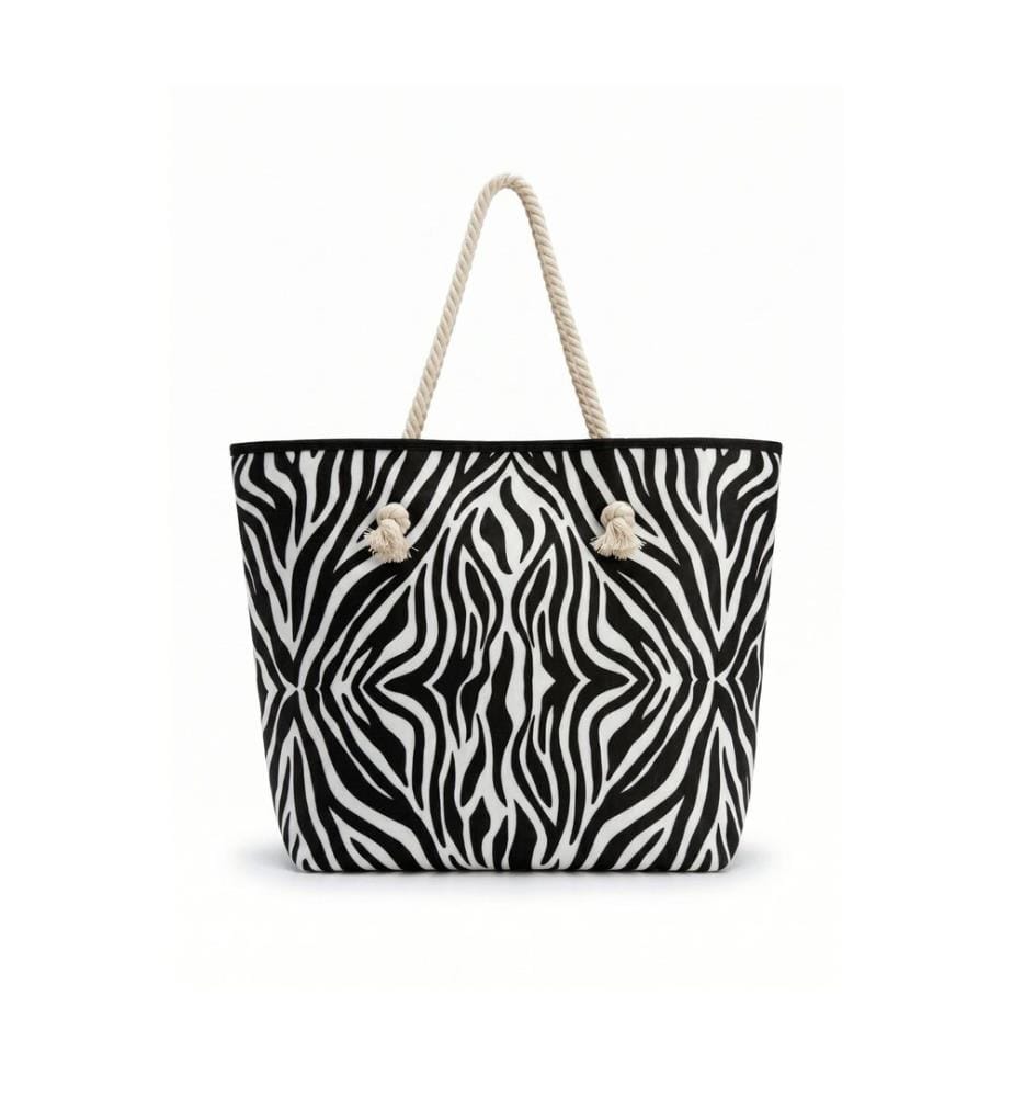 Strandtasche, 100 % Polyester, Schwarz, Weiss