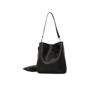 Schultertasche, 100 % PU-Leder, Schwarz, Silber