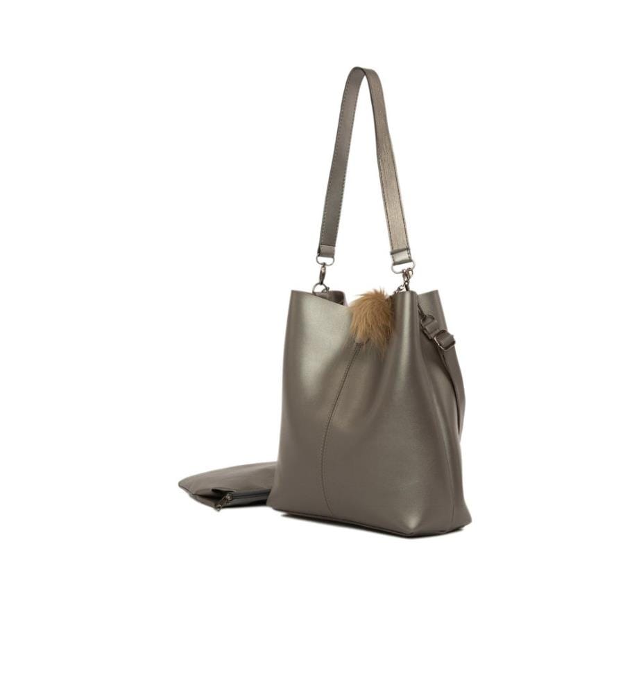 Sac bandoulière, 100 % cuir PU, argent