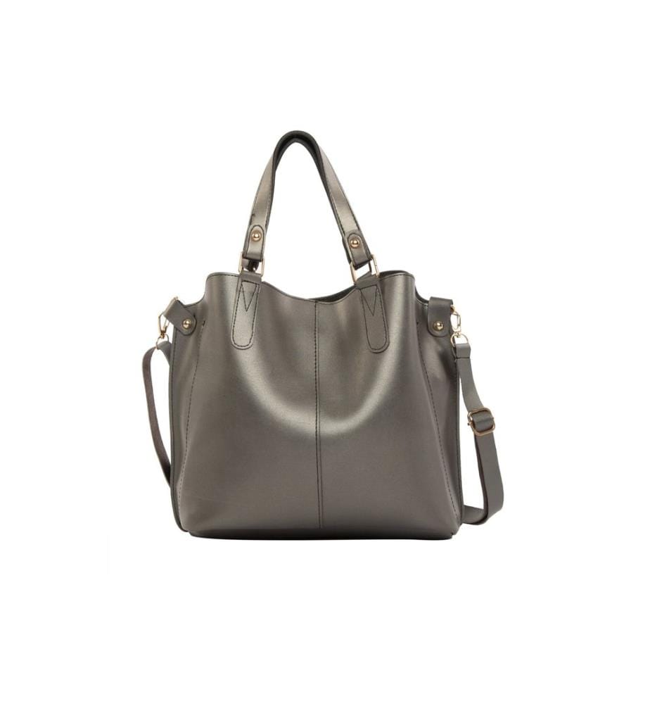 Schultertasche, 100 % PU-Leder, Silber
