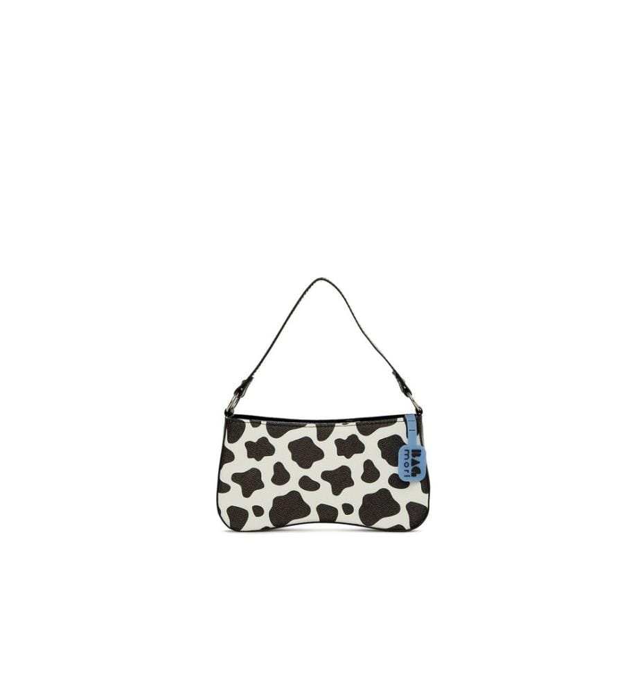 Schultertasche, 100 % PU-Leder, Schwarz, Weiss