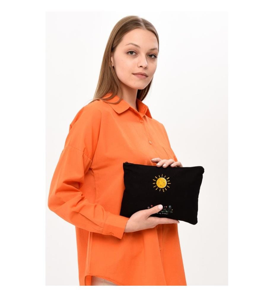 Trousse de maquillage, 100 % coton, noire