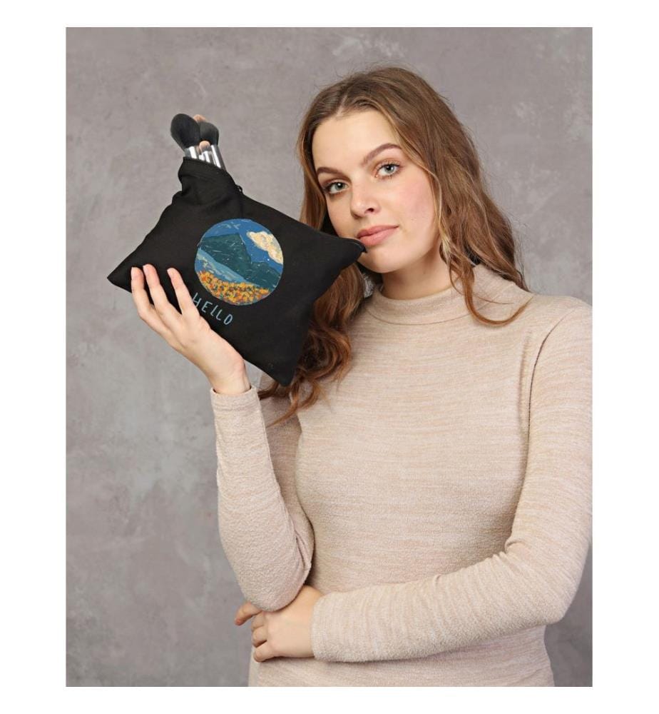 Trousse de maquillage, 100 % coton, noire