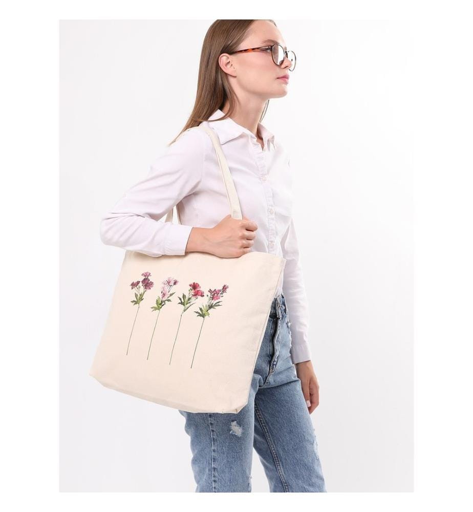 Sac cabas, 100 % coton, crème