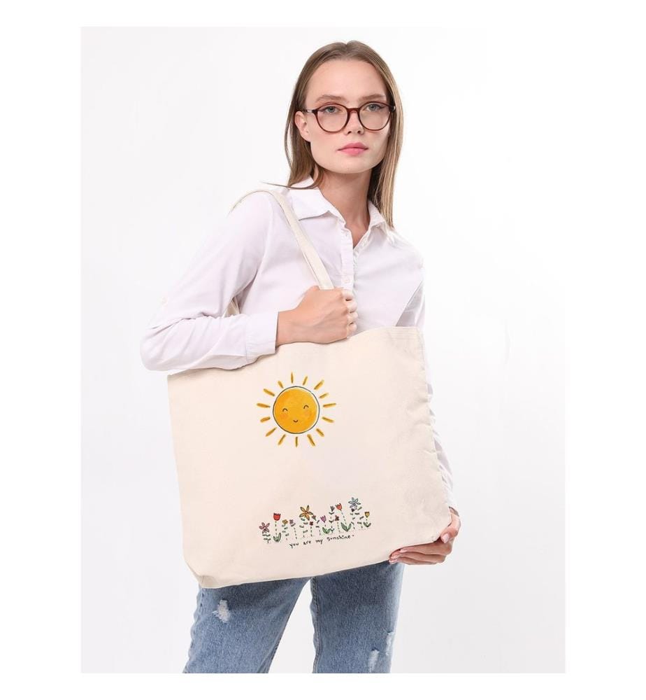 Sac cabas, 100 % coton, crème