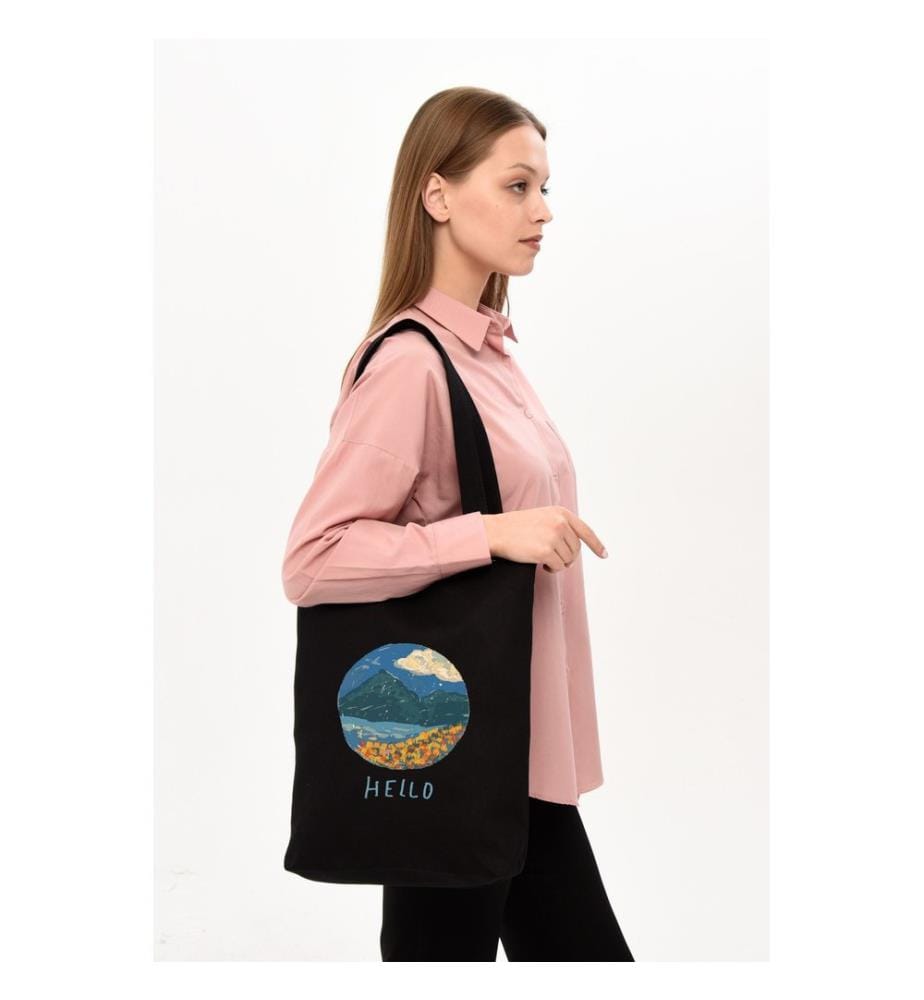 Tragetasche, 100 % Baumwolle, Schwarz