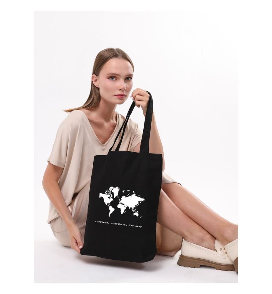 Tragetasche, 100 % Baumwolle, Schwarz