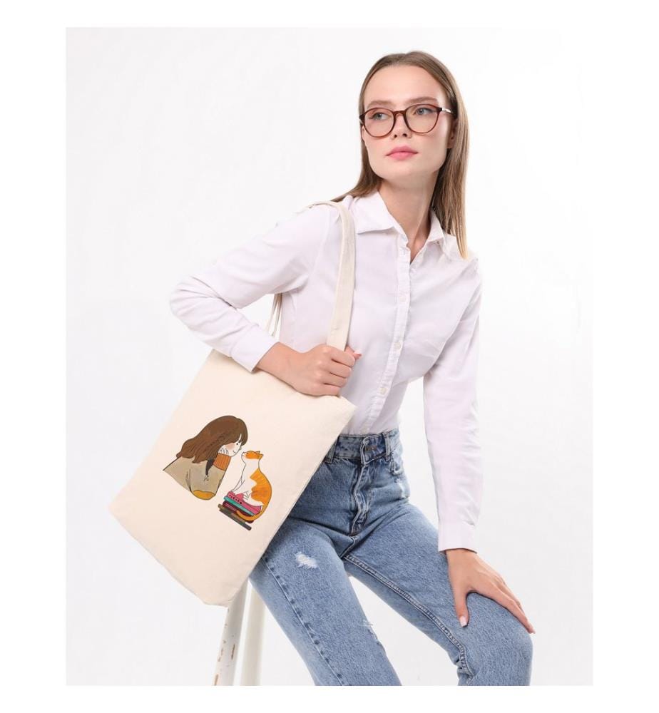 Tragetasche, 100 % Baumwolle, Creme