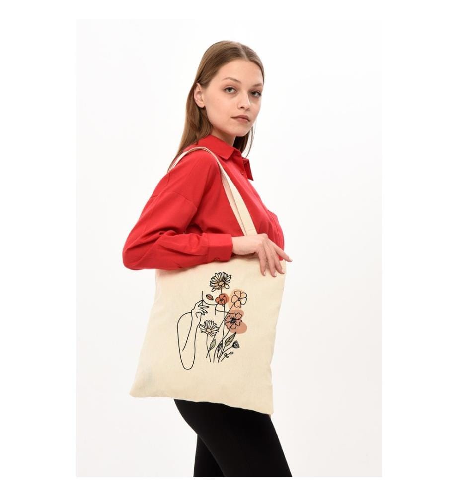 Sac cabas, 100 % coton mélangé polyester, crème