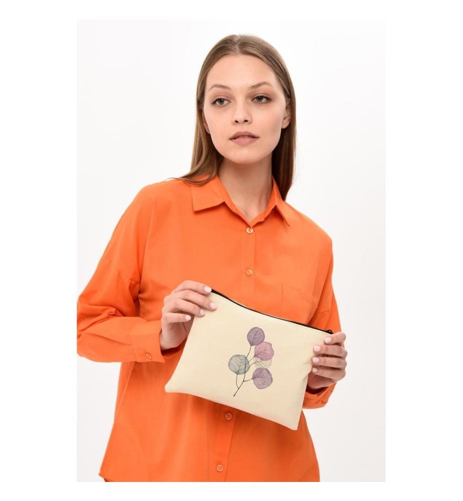 Kosmetiktasche, 100 % Baumwolle, Creme