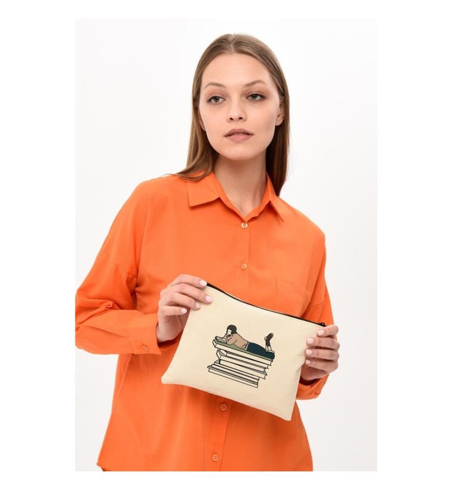 Kosmetiktasche, 100 % Baumwolle, Creme