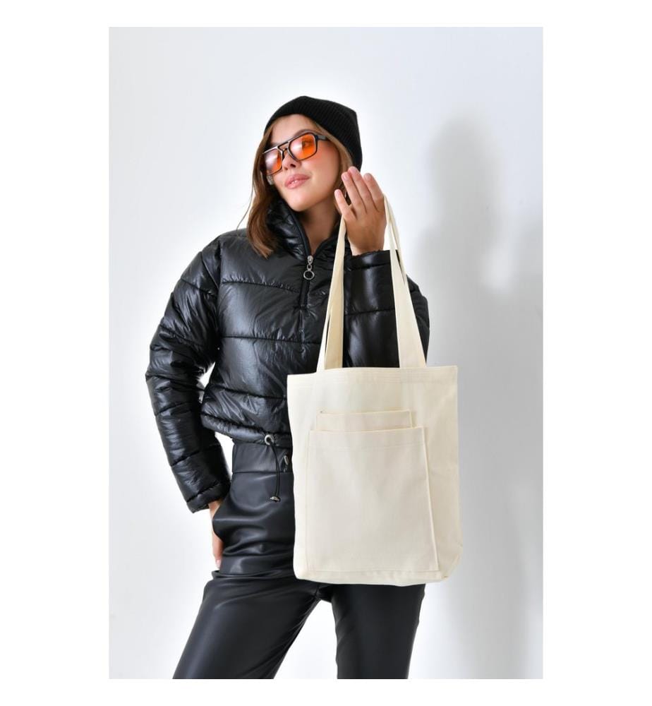 Einkaufstasche, 100 % GABARDINE-STOFF, Ecru