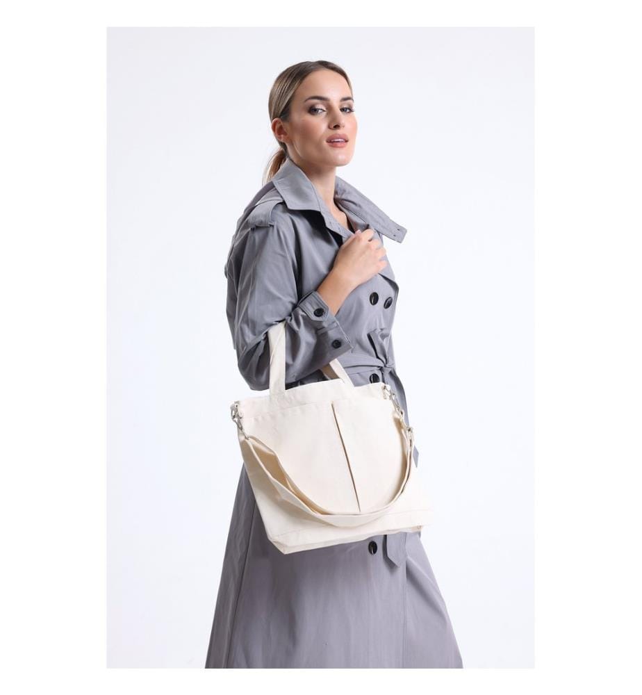 Tragetasche, 100 % Canvas-Stoff, Creme