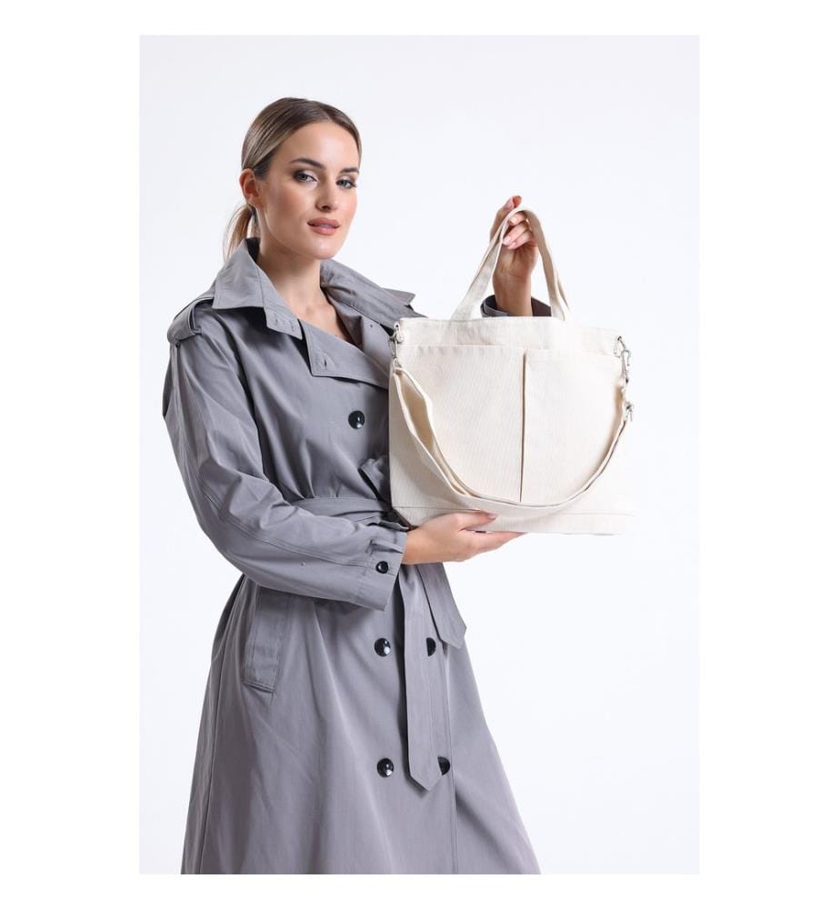 Tragetasche, 100 % Canvas-Stoff, Creme