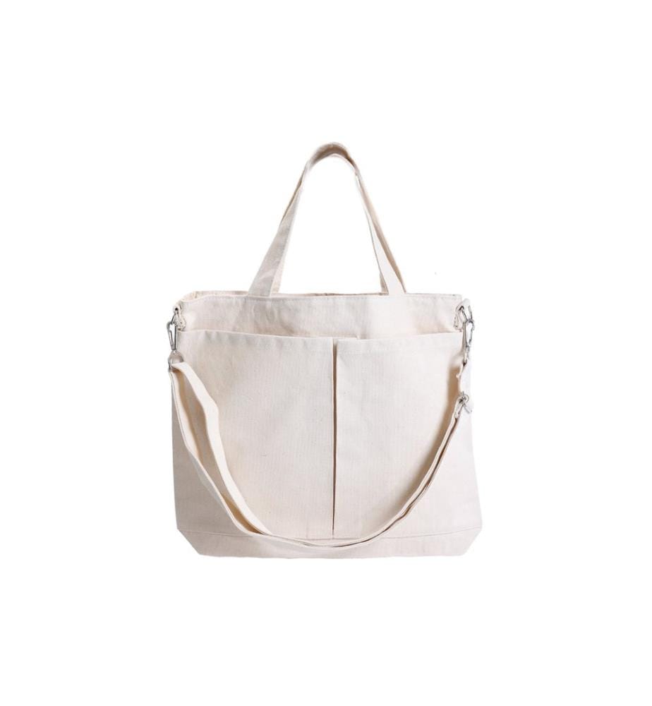 Tragetasche, 100 % Canvas-Stoff, Creme