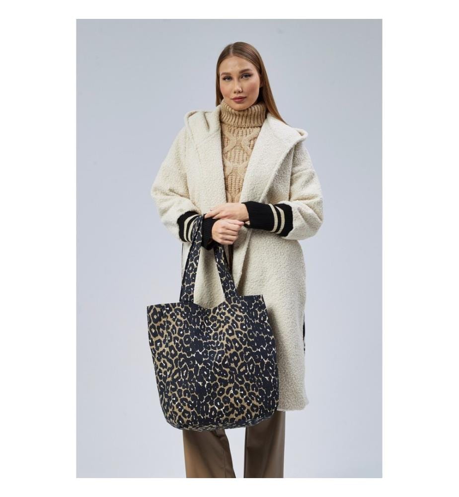 Sac cabas, 100 % toile, crème, léopard