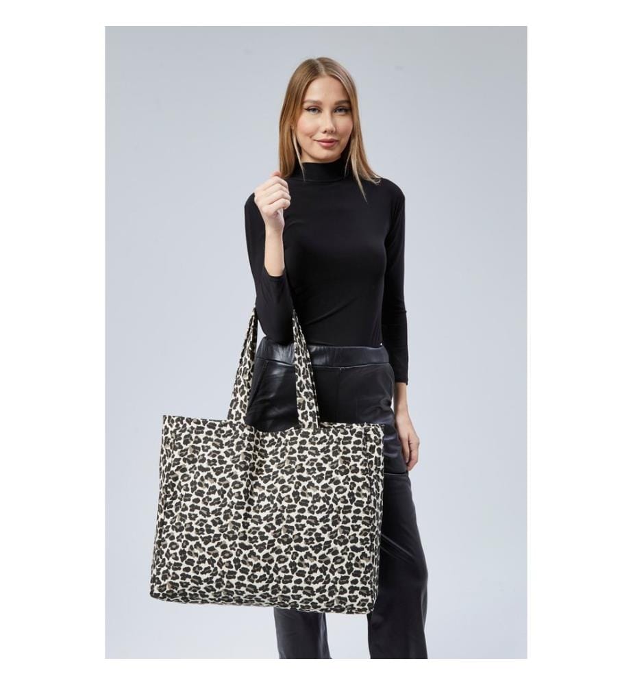 Sac cabas, 100 % toile, crème, léopard