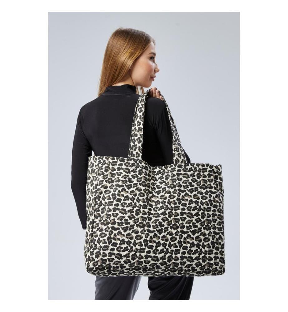 Sac cabas, 100 % toile, crème, léopard