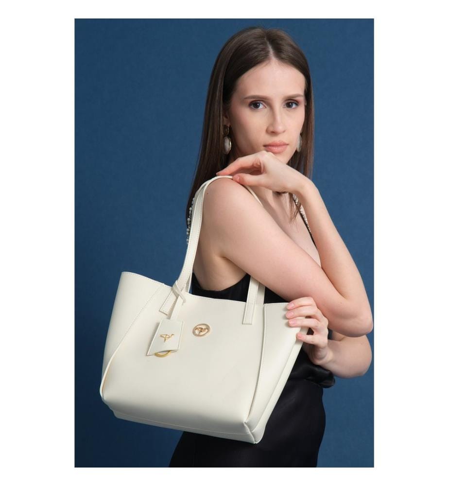 Sac bandoulière, 100 % cuir PU, beige