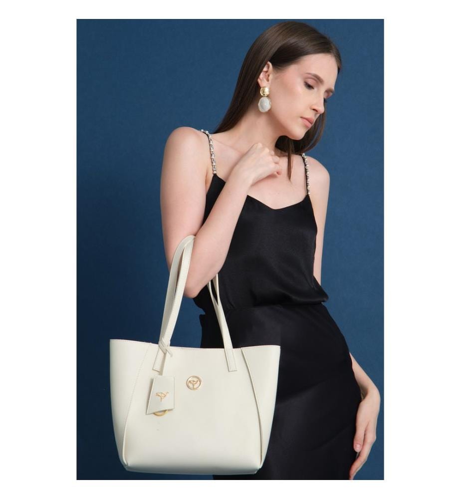 Sac bandoulière, 100 % cuir PU, beige